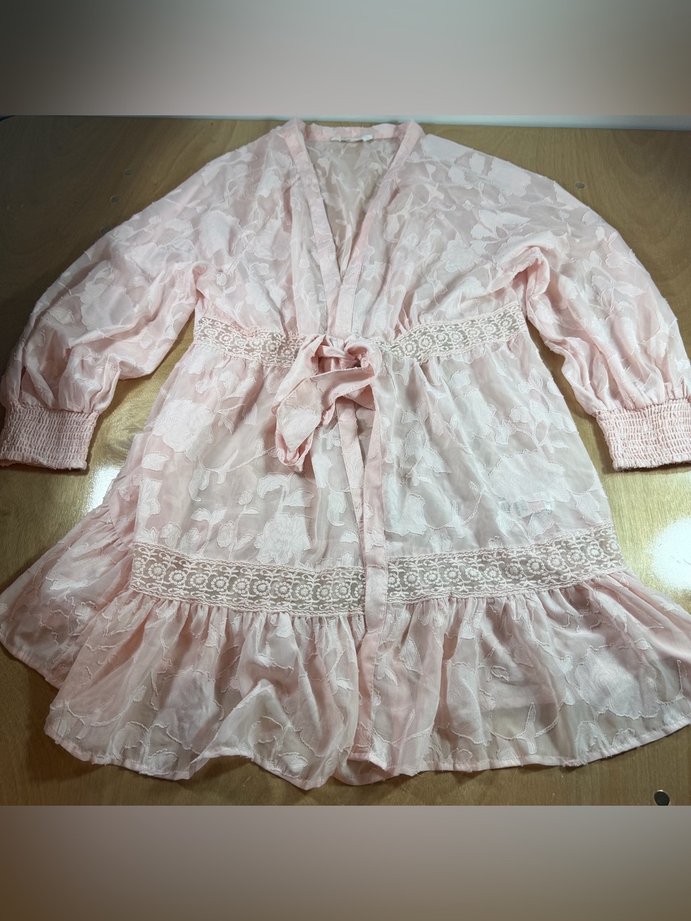 Dorothy Perkins Soft Pink Sheer Lace Tie-Waist Coverup Boho-Chic
